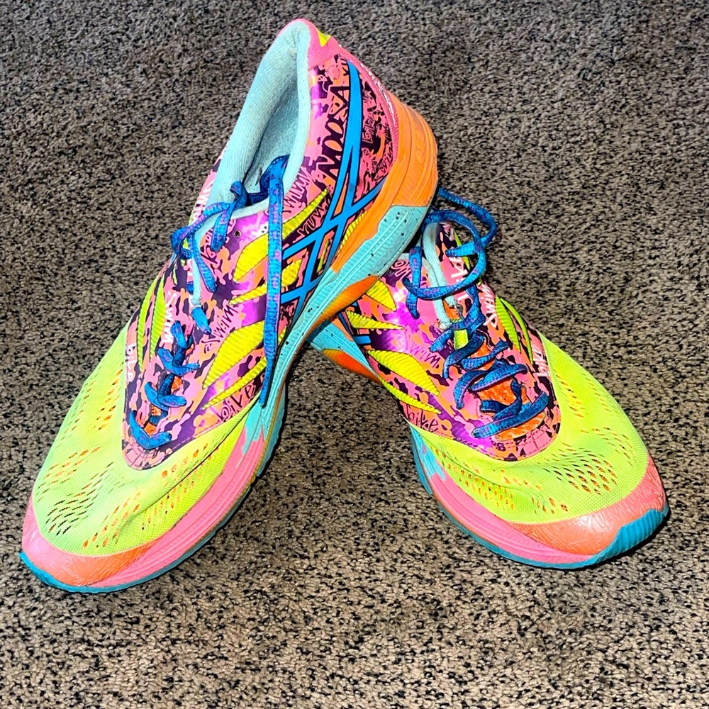 Asics Neon Yellow Pink Blue Orange Graphic Athletic Running Shoes